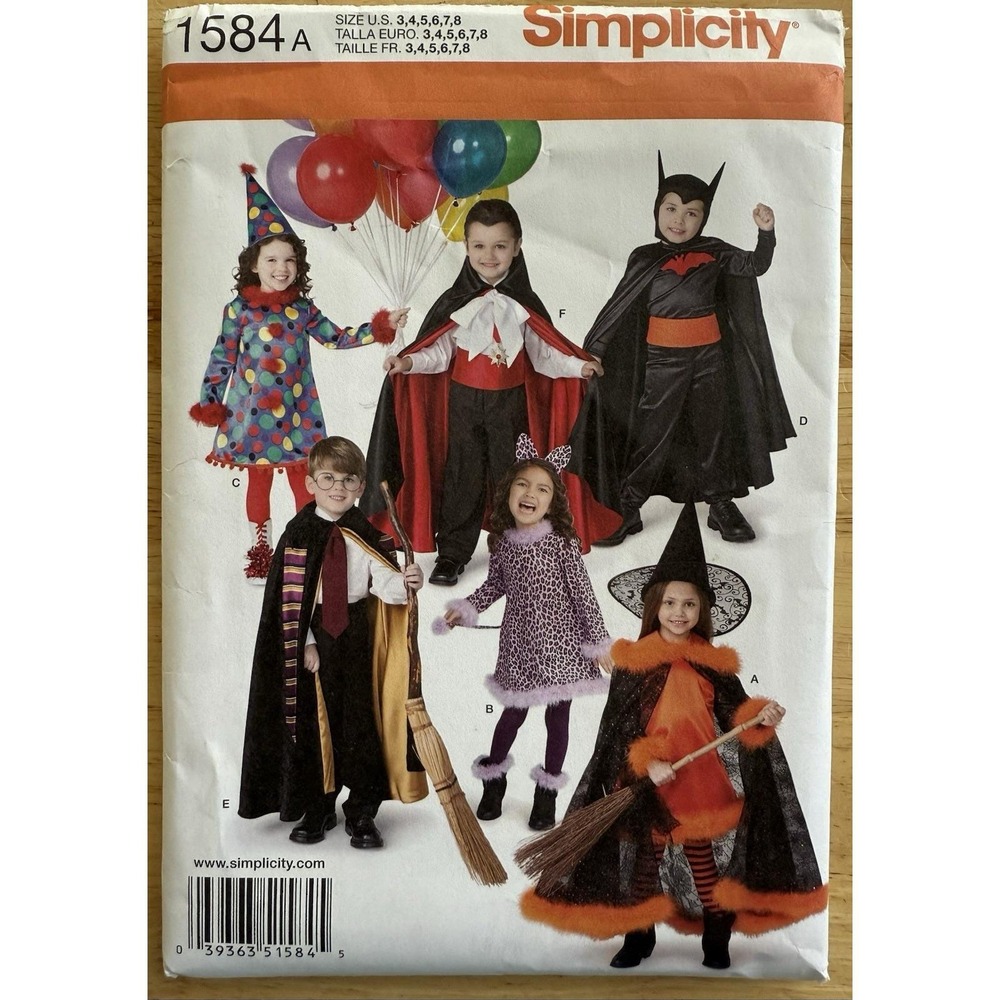 Simplicity Pattern 1584 Harry Potter Witch Batman Vampire‎ Costumes Kid's Sz 3-8